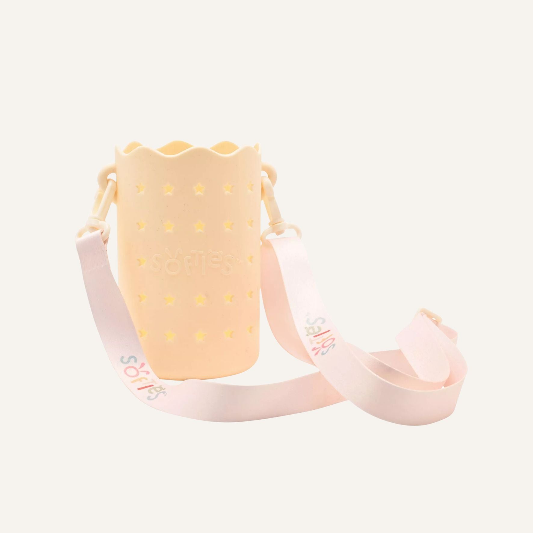 Softies Silicone Water Bottle Bag with Charm Holes and Fabric Clip on Carry Strap